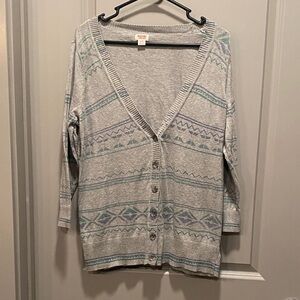 VTG Mossimo Supply Co. Gray Aztec Patterned Cardigan XL | 3/4 Sleeve V-Neck